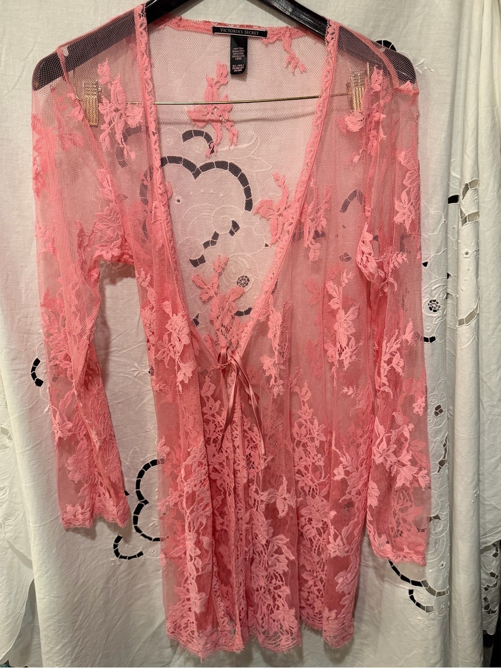Vintage Victoria’s Secret Pink Floral Lace Mesh Robe M/L Y2K Coquette